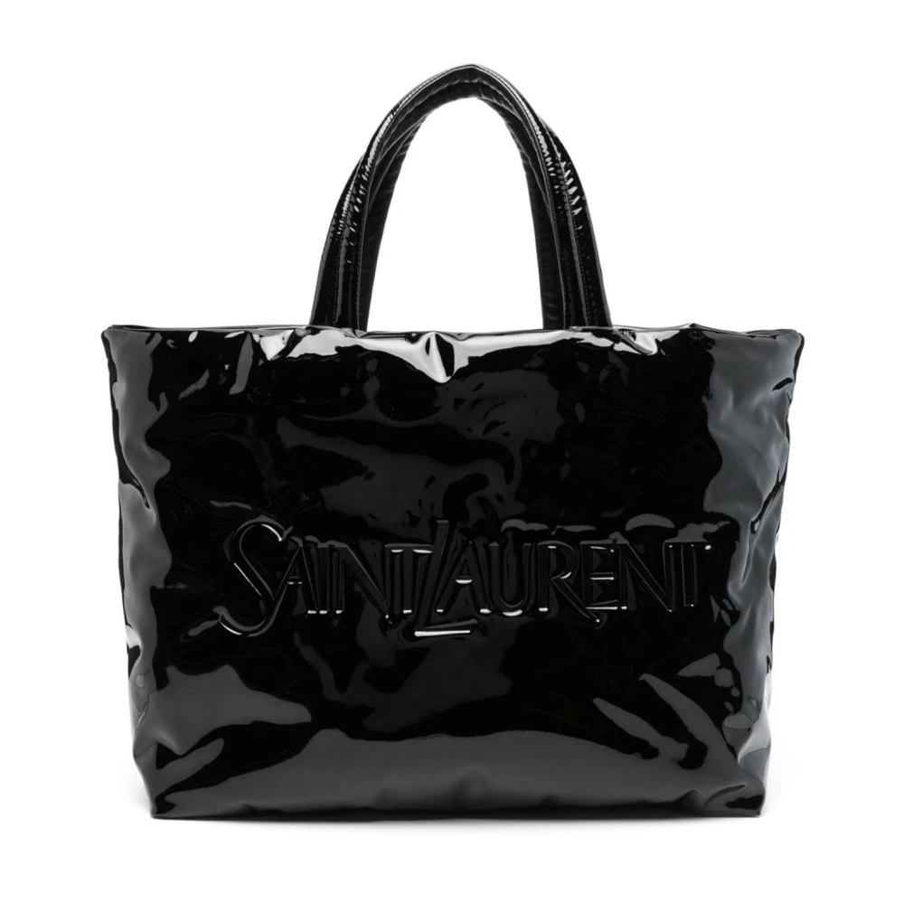 Saint Laurent Herren Schwarz Maxi Tote Aus Lack-Canvas