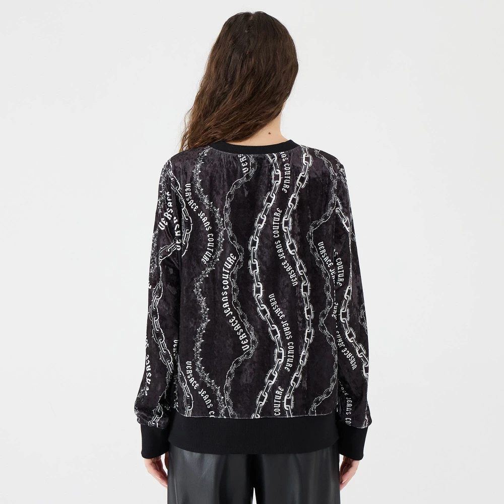 Versace Jeans Couture Fluwelen kettingprint halssweater Black Dames
