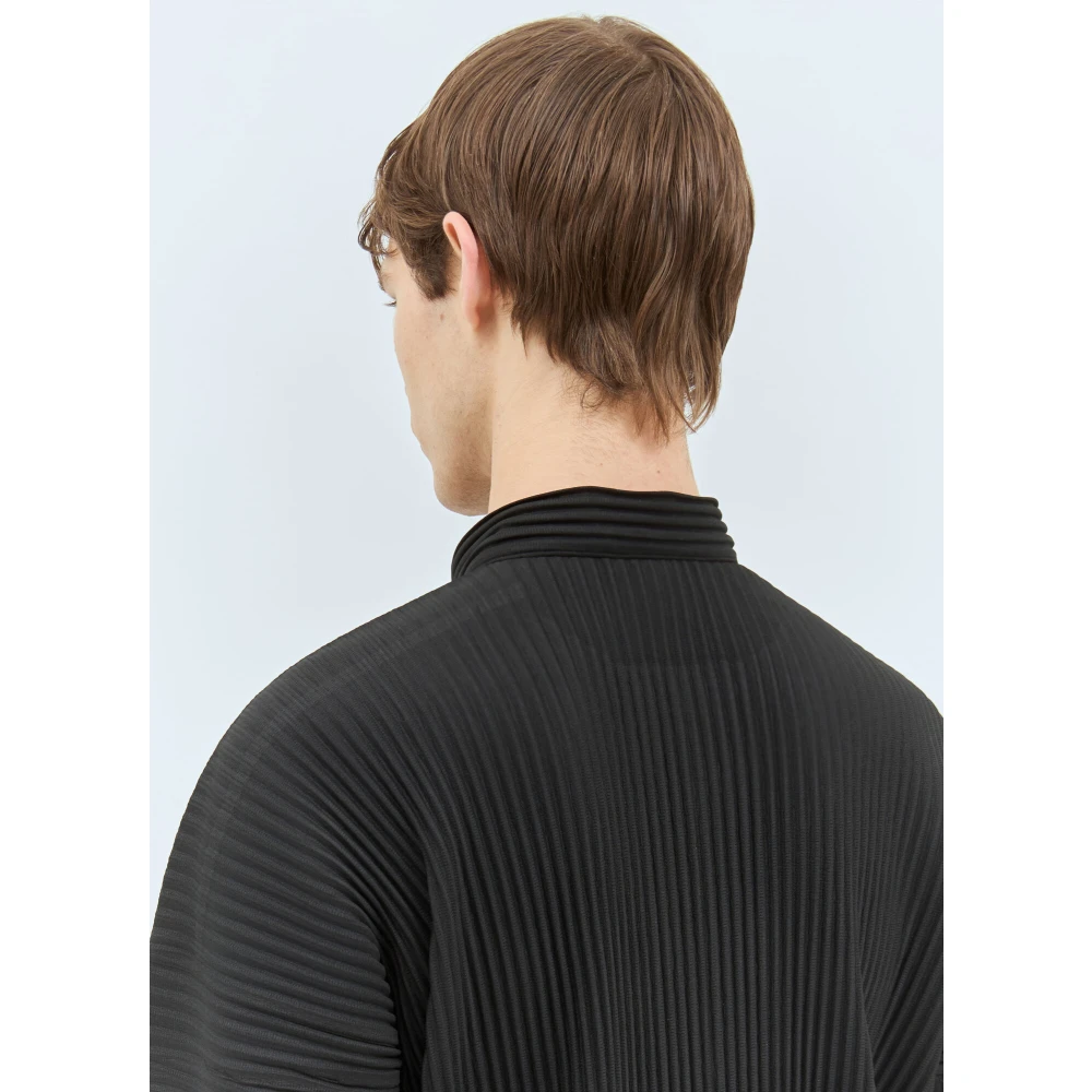 Issey Miyake Geplooide bandkraag overhemd Black Heren