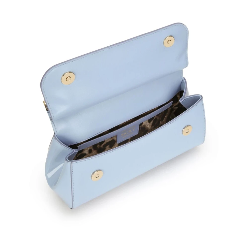 Dolce & Gabbana Leren Schoudertas met Logo Plaque Blue Dames
