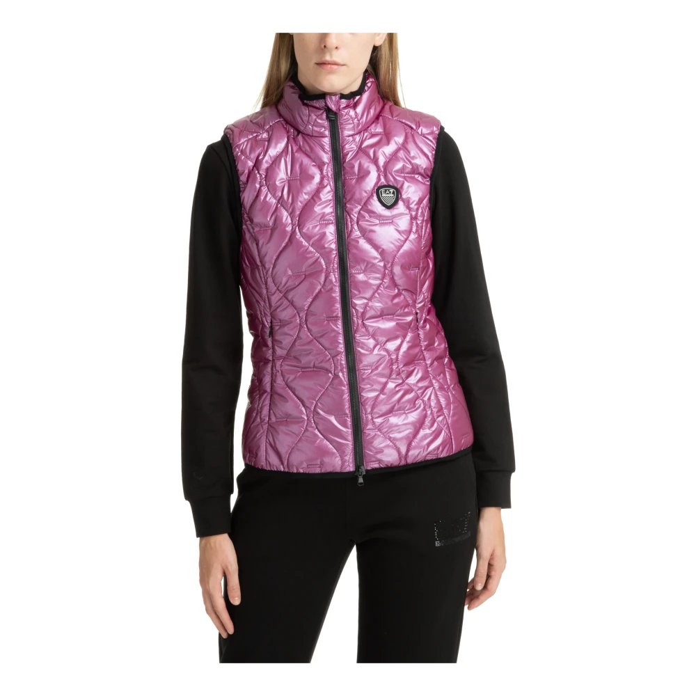 Emporio Armani EA7 Effen Vest met Rits en Verborgen Capuchon Purple Dames