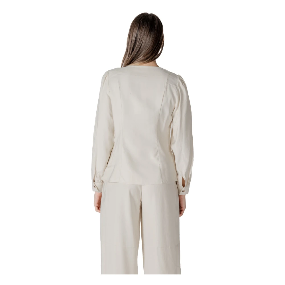 Vila Witte V-hals Knoopsluiting Blouse White Dames