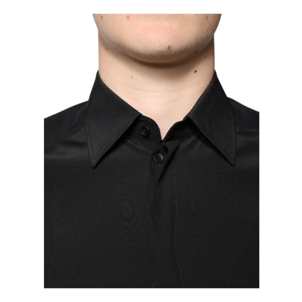 Dolce & Gabbana Zwarte Zijden Slim Fit Overhemd Black Heren