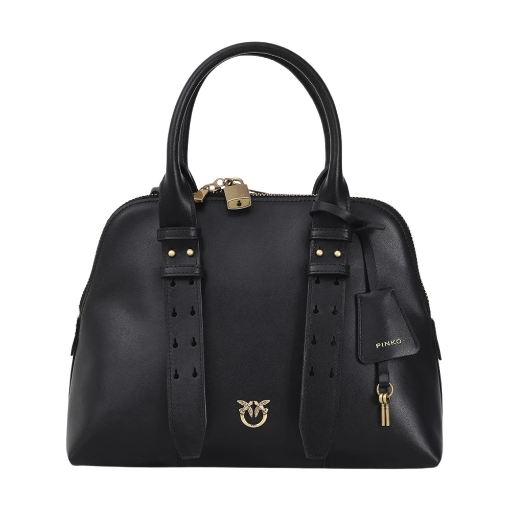 Pinko Women's Black Escape Leather Handbag With Love Birds