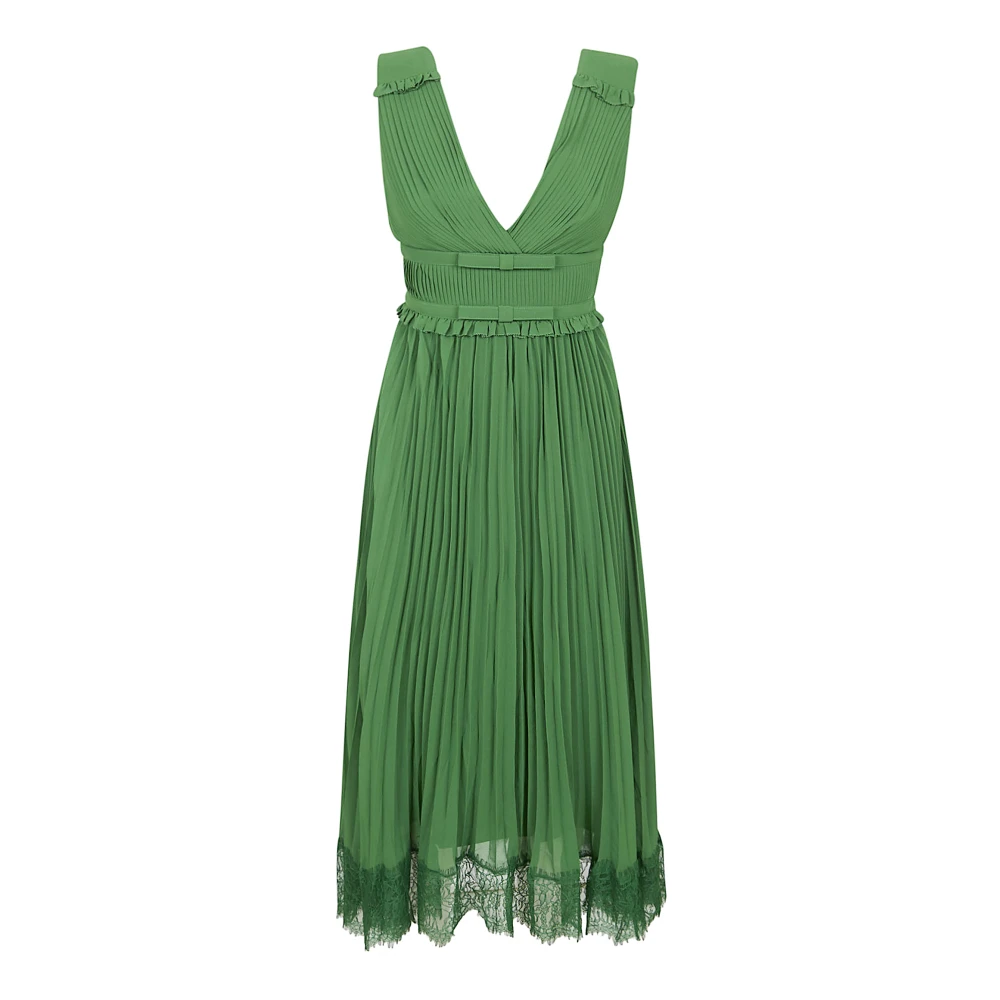 Self Portrait Women's Green Chiffon Midi Dress - Party Dresses - Xs - Dresses