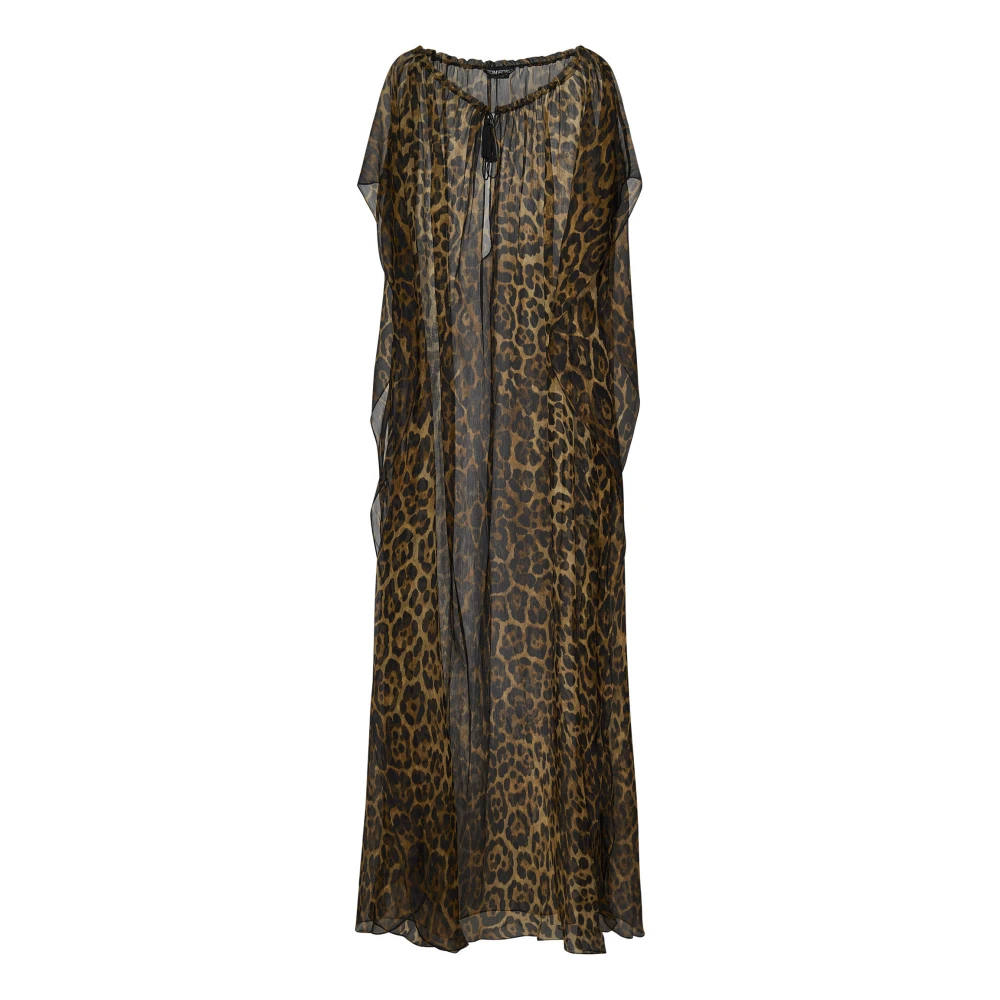 Tom Ford Luipaardprint Zijden Bruine Jurk Brown Dames