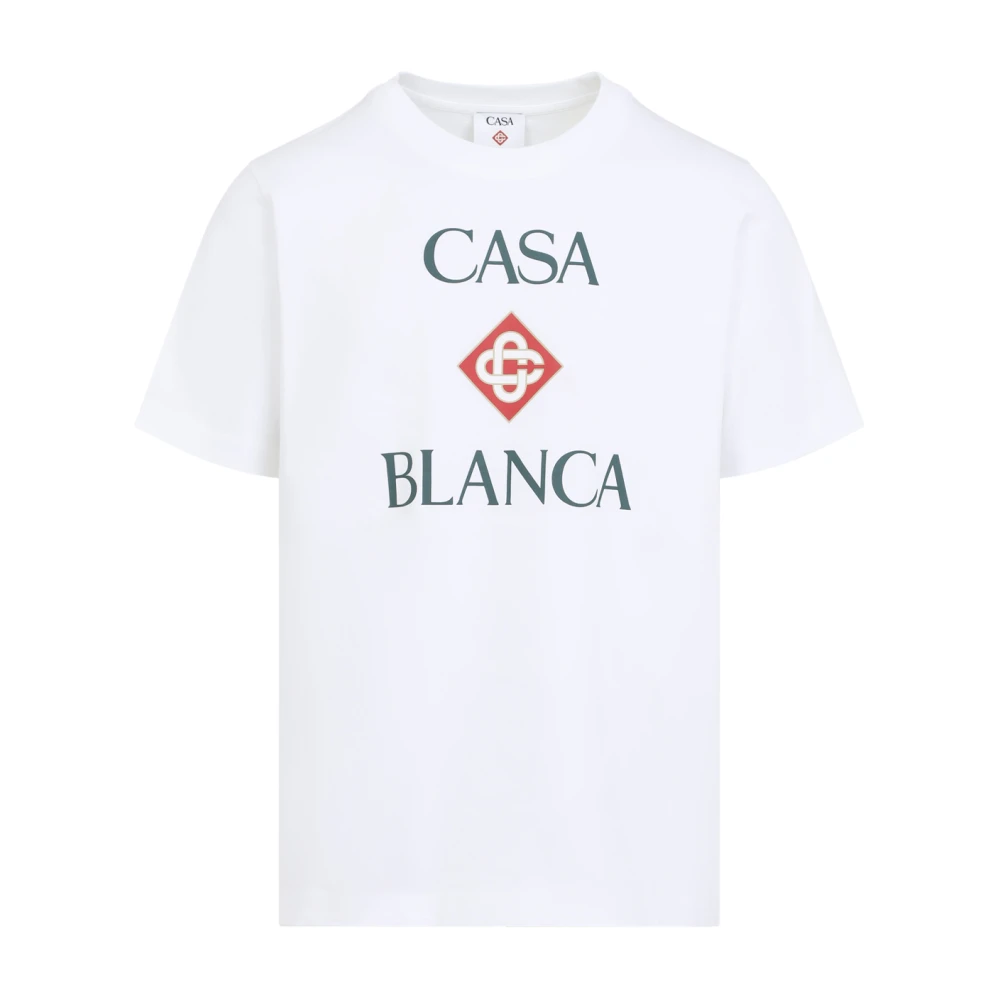 Casablanca , T-Shirts, Male, White, L, Logo-Print T-Shirt