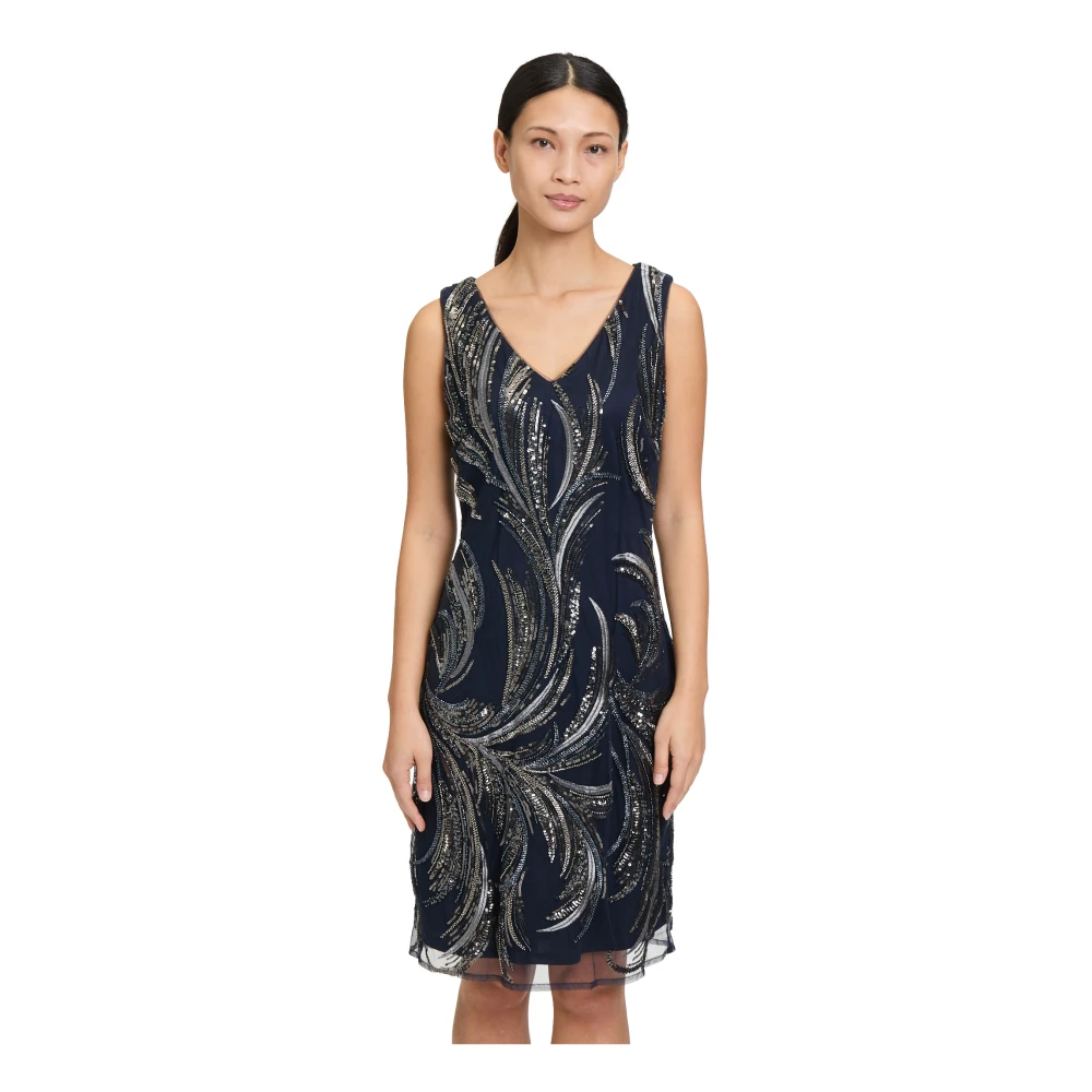 Vera Mont Elegante Geborduurde Jurk Blue Dames