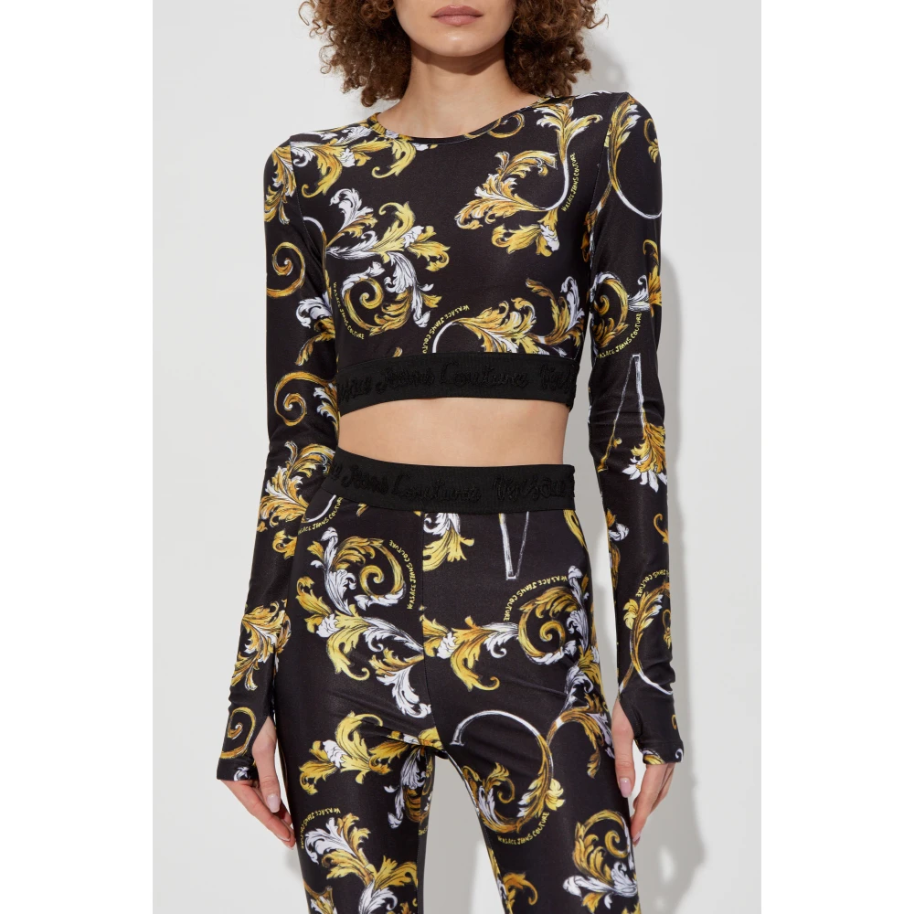 Versace Jeans Couture Korte top met Outline Barocco print Black Dames