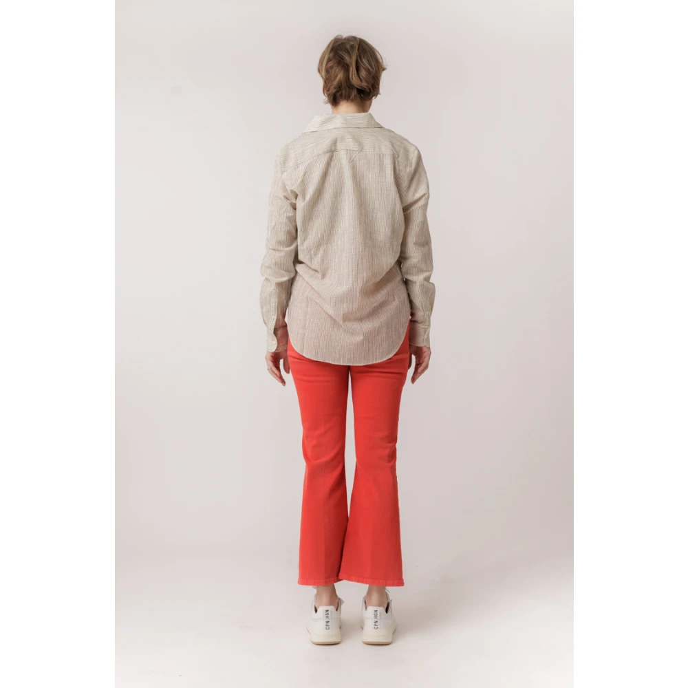 closed Gestreepte Knoopsluiting Blouse Ivoor Beige Dames