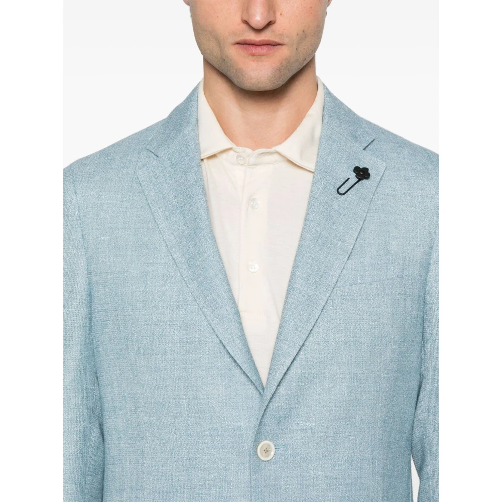 Lardini Lichtblauwe Jas Knoopsluiting Zakken Blue Heren