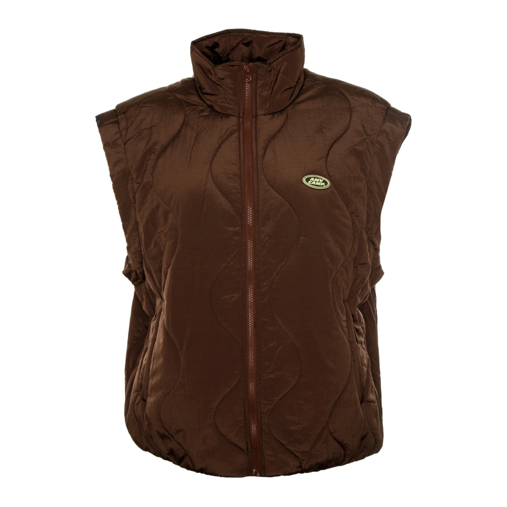 American vintage Gewatteerd vest met opstaande kraag Brown Dames