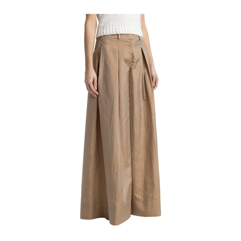 PESERICO Lichte zijdeblend wijde pijpen broek Brown Dames