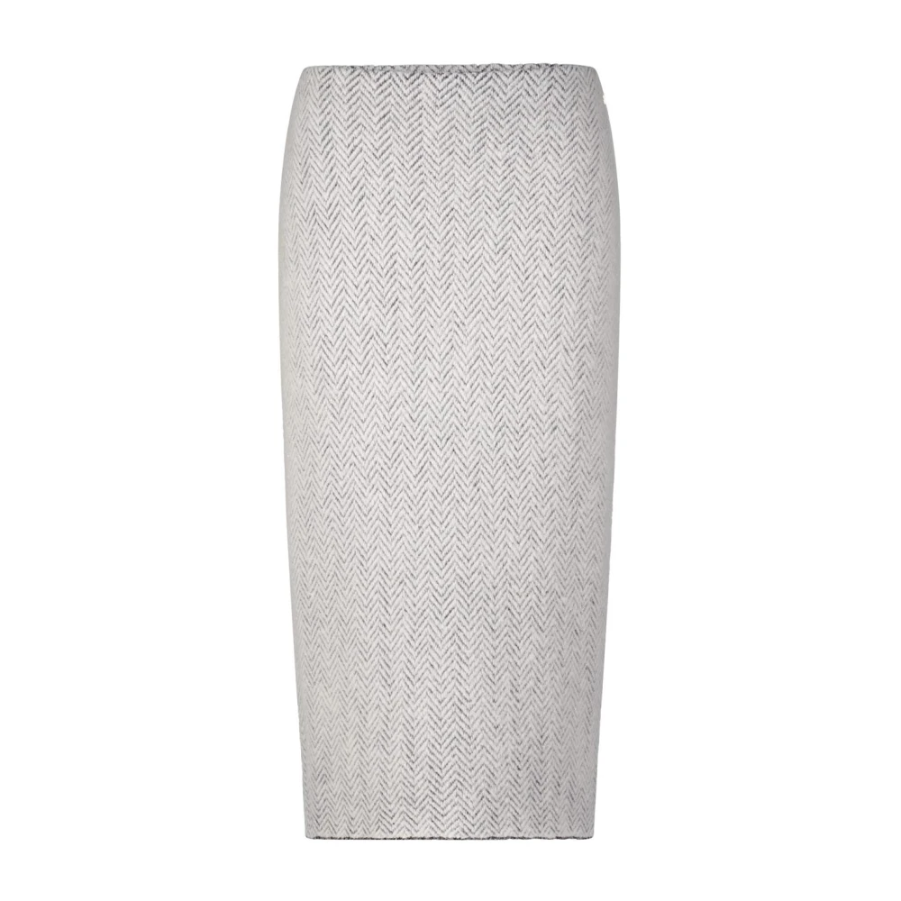 Marc Cain Elegante Midi Rok met Herringbone Patroon Gray Dames