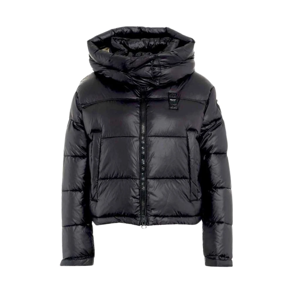 Blauer Zwarte gewatteerde jas met horizontale stiksels Black Dames