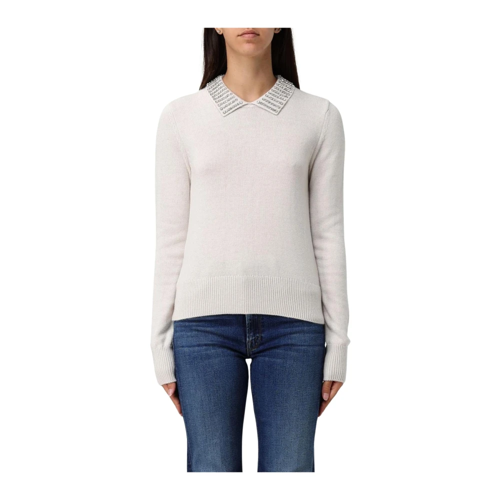 Pinko Women's Gray Sweater With Collar And Rhinestones