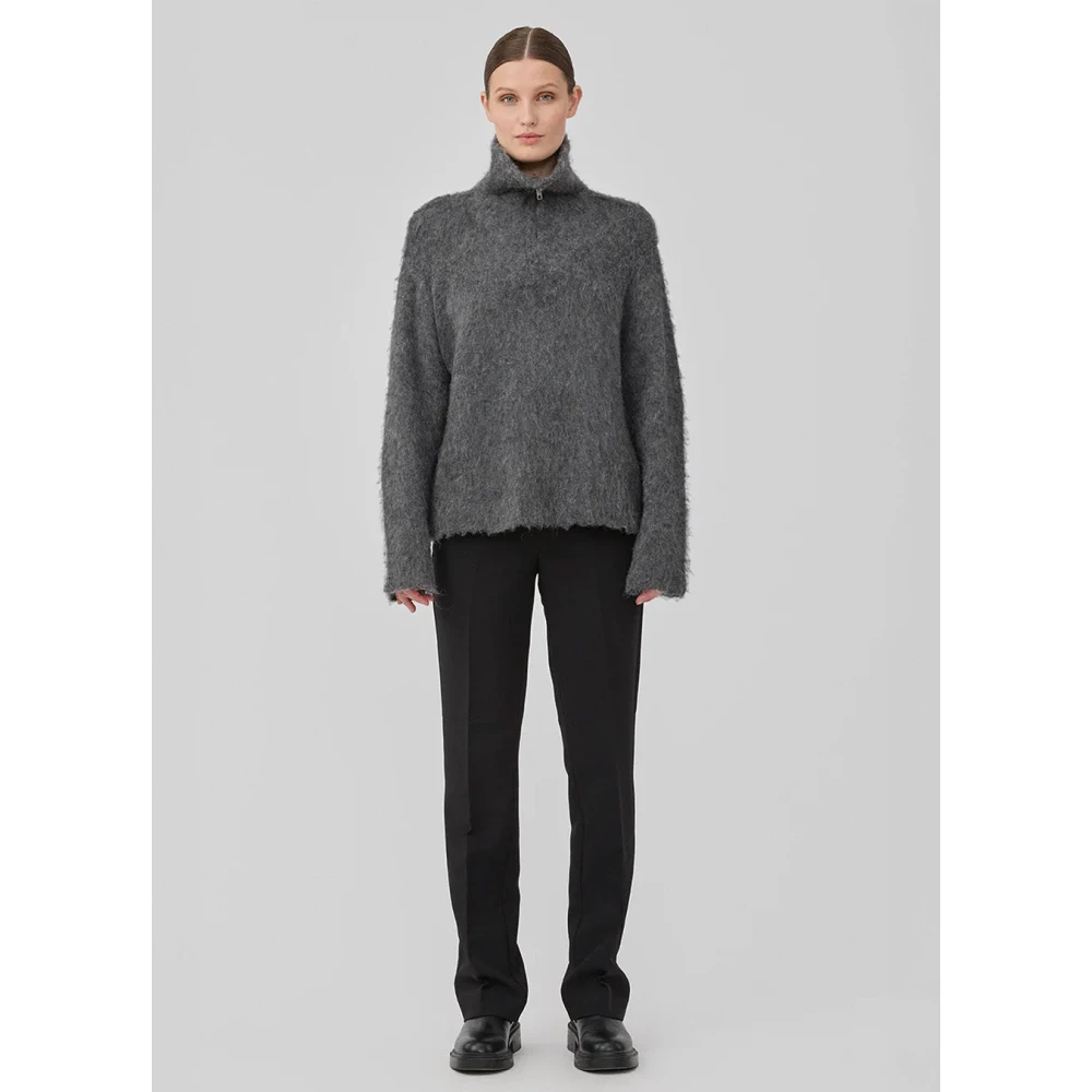 Modström Grijze Fluffy Half-Zip Kane Trui Gray Dames