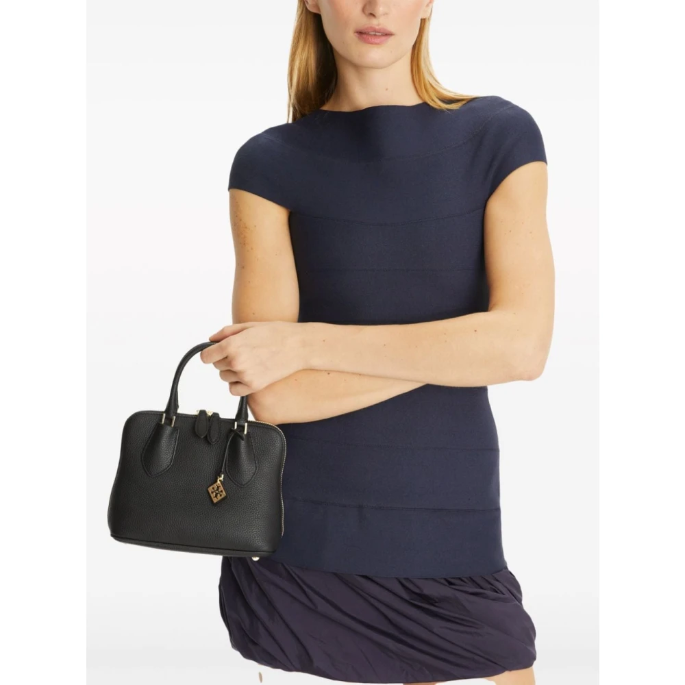 TORY BURCH Gestructureerde Leren Logo Charme Tas Black Dames