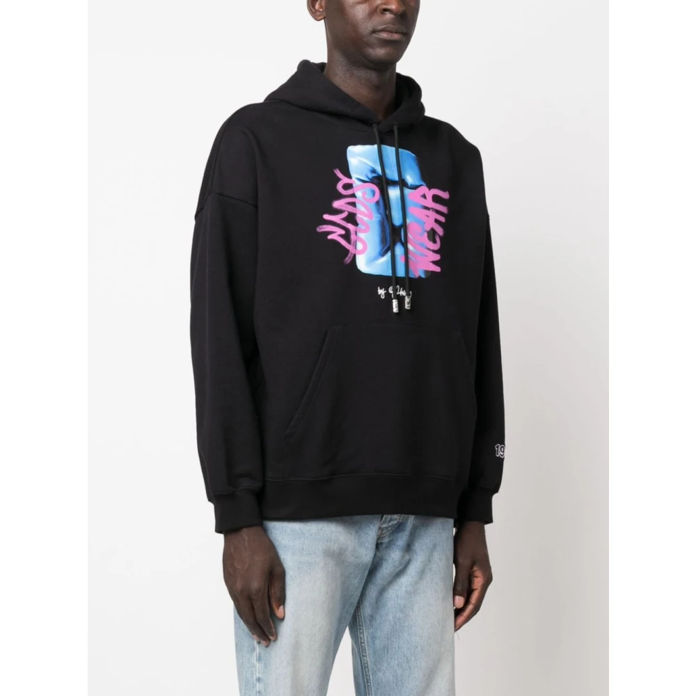 Gcds Zwarte Graffiti Loose Hoodie Black Heren