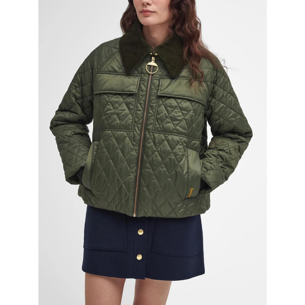 Barbour Gewatteerde jas met koord kraag Green Dames