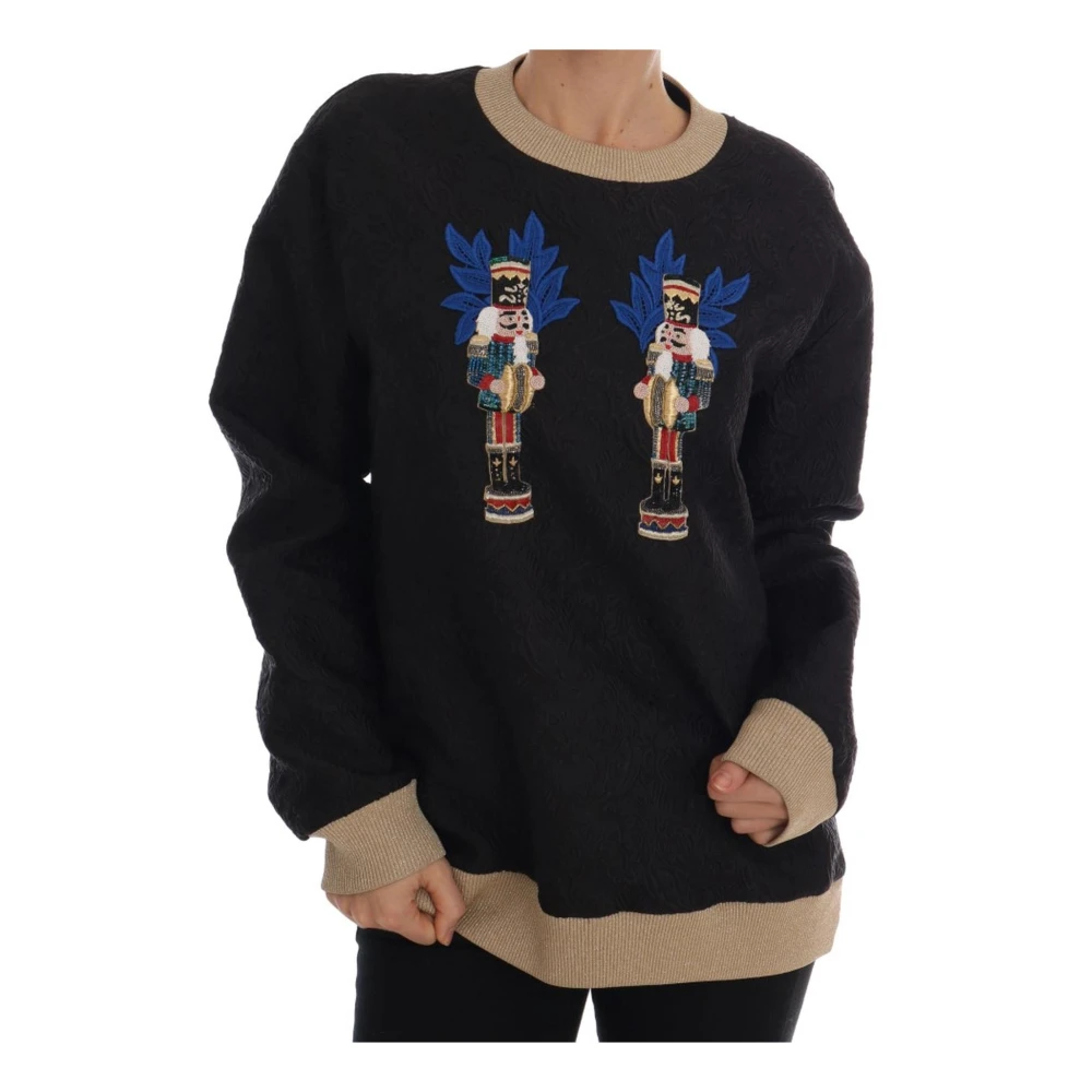 Dolce & Gabbana Women's Black Fairy Tale Brocade Zipper Jumper - Round-Neck Knitwear - S- Knitwear