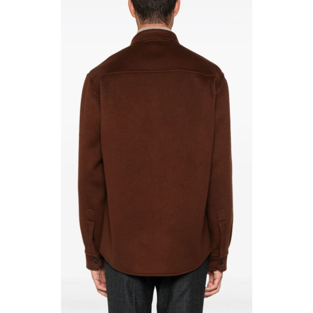 Brioni Chocoladebruine Geborstelde Wollen Overhemd Brown Heren