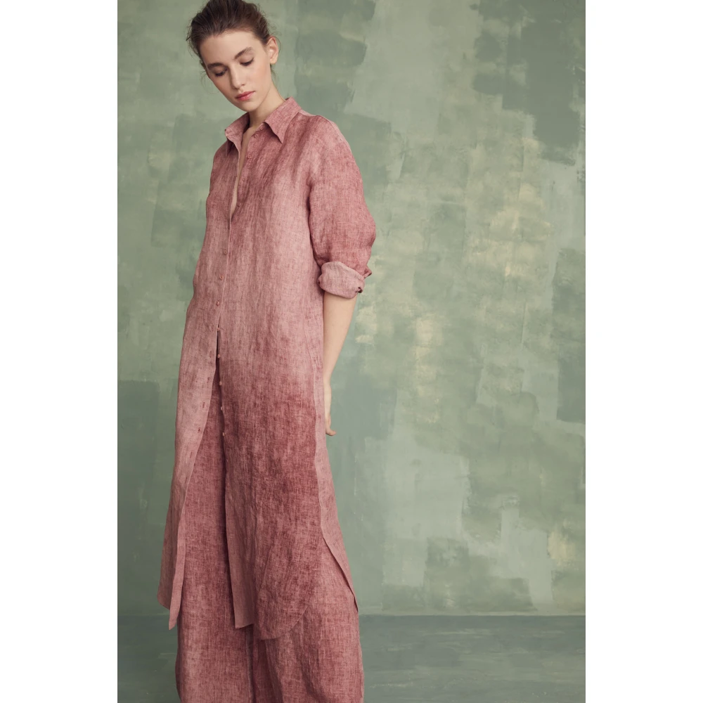 Cortana Azama jurk in gemoute linnen Pink Dames