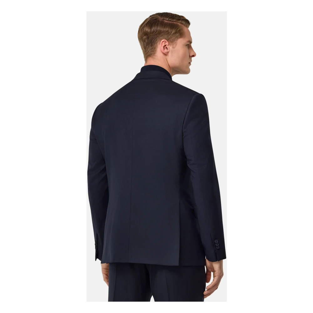 Boggi Milano Micro Herringbone Suit in Stretch Pure Wool Blue Heren