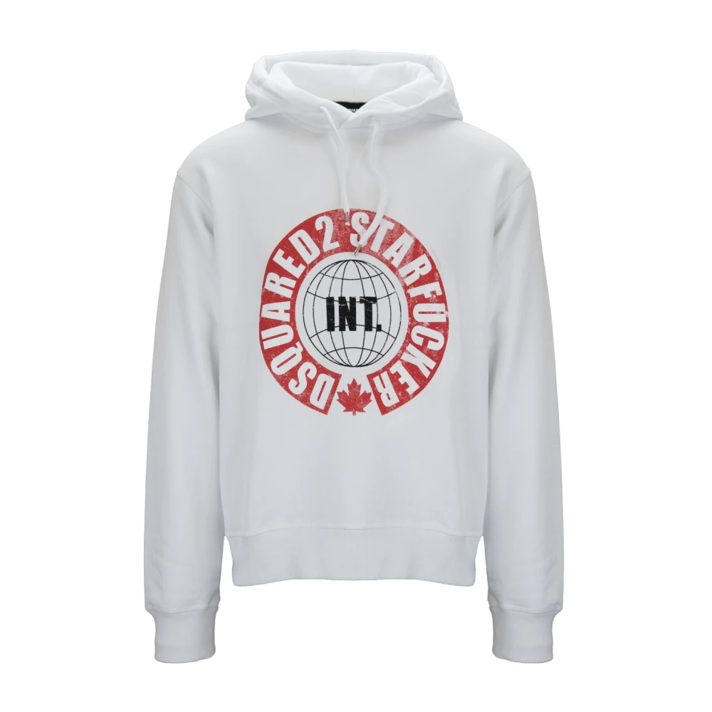 Dsquared2 Men's White Graphic Print Hoodie Cotton Sweatshirt - Hoodies - S - Sweatshirts & Hoodies