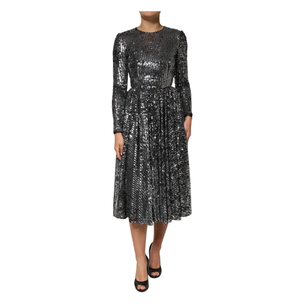 Dolce & Gabbana Black Sequined Long Sleeves Midi A-Line Dress - Female - Party Dresses - S - Dresses