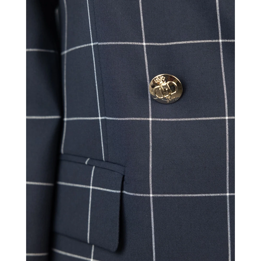 Liu Jo Blauwe geruite blazer met dubbele rij knopen Blue Dames