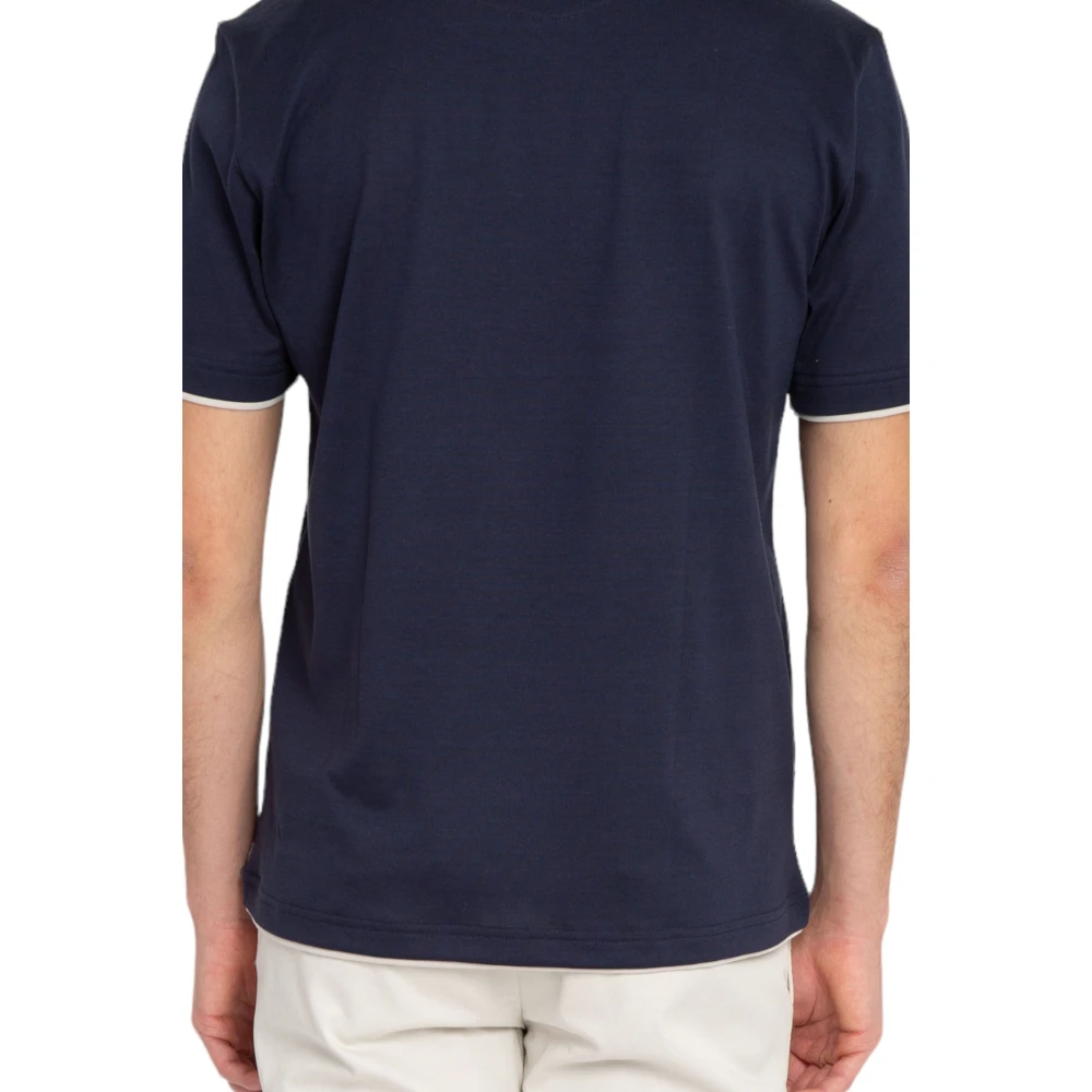 Eleventy Giza Cotton Piping Tee in BLU Blue Heren