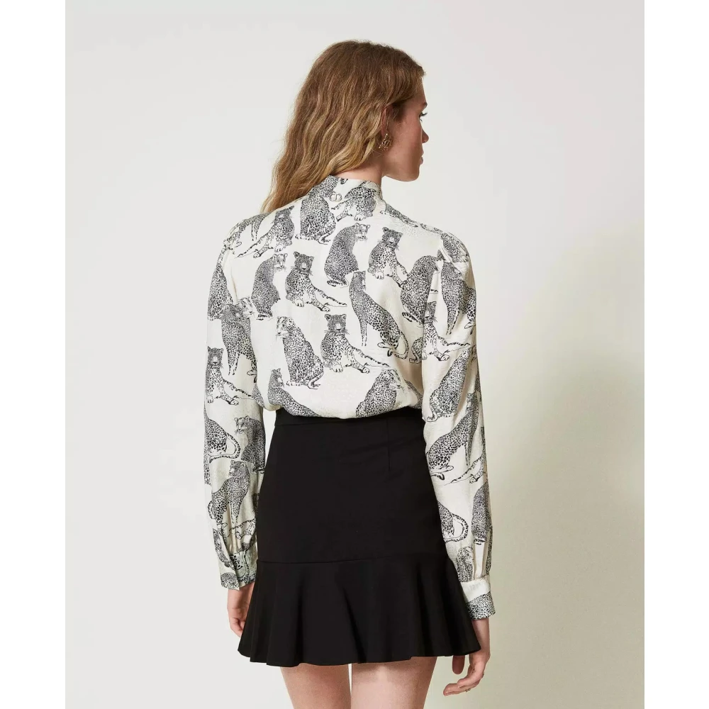 Twinset Jacquard Jaguar Print Shirt White Dames
