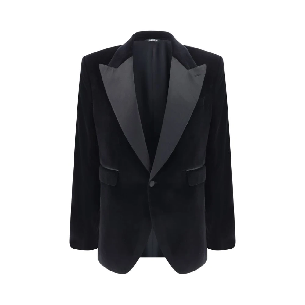 Dolce & Gabbana Fluweel Blazerjas met Revers Black Heren