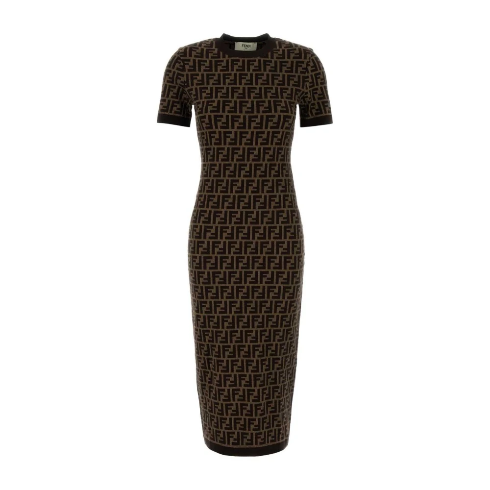 Fendi Women's Brown Silk Crepe De Chine Maxi Dress - Knitted Dresses - Xs - Dresses