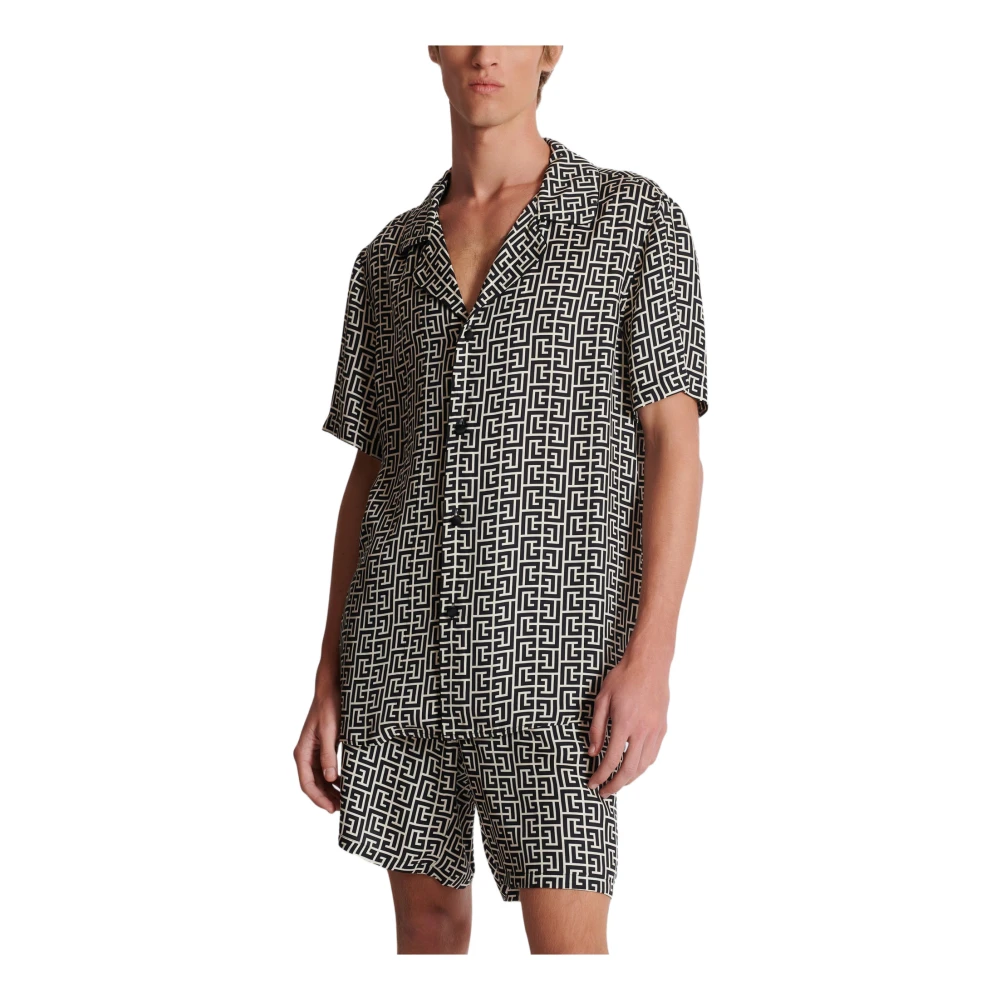 Balmain Overhemd met Mini Monogram Black Heren