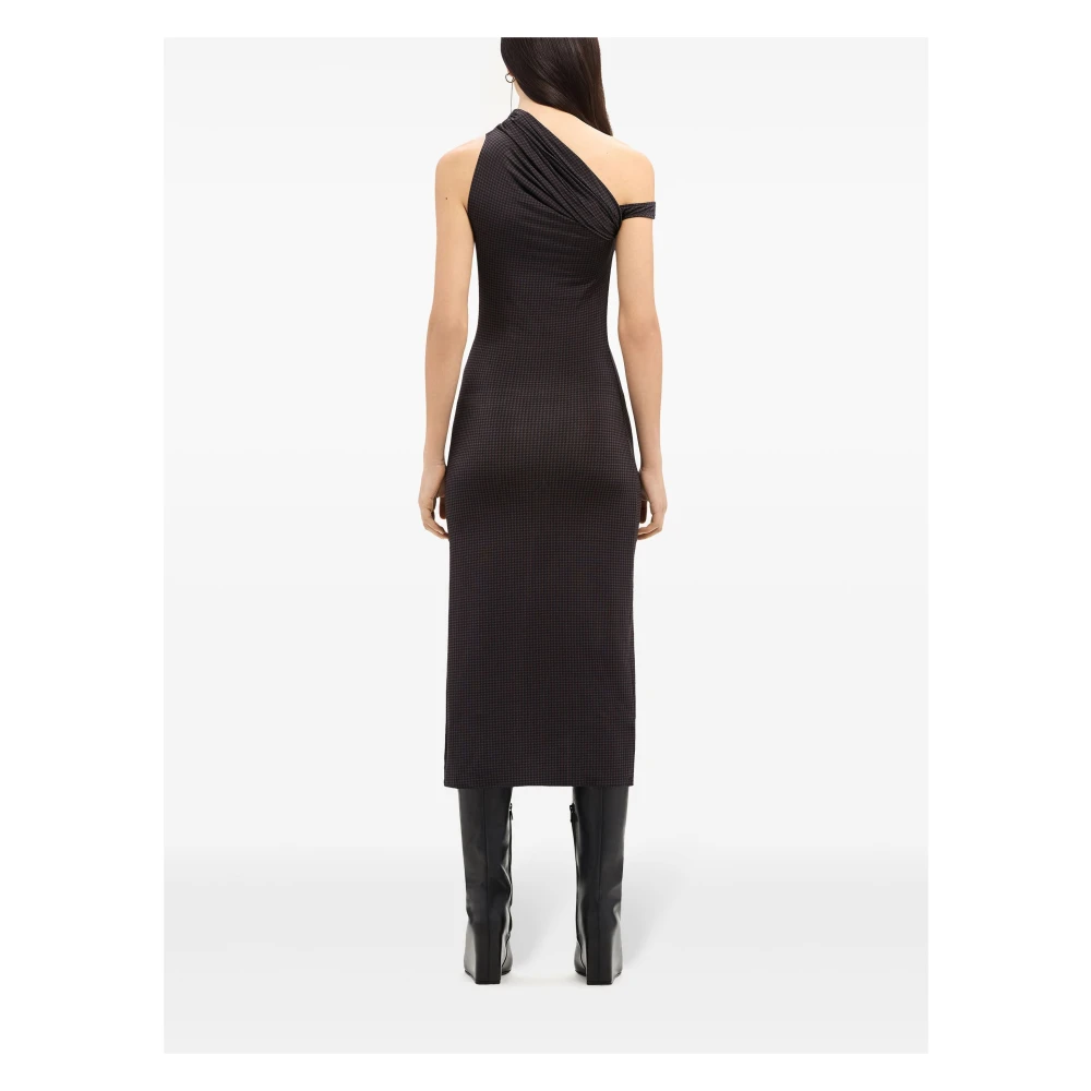 Courrèges Twist Midi Jurk met Houndstooth Patroon Black Dames