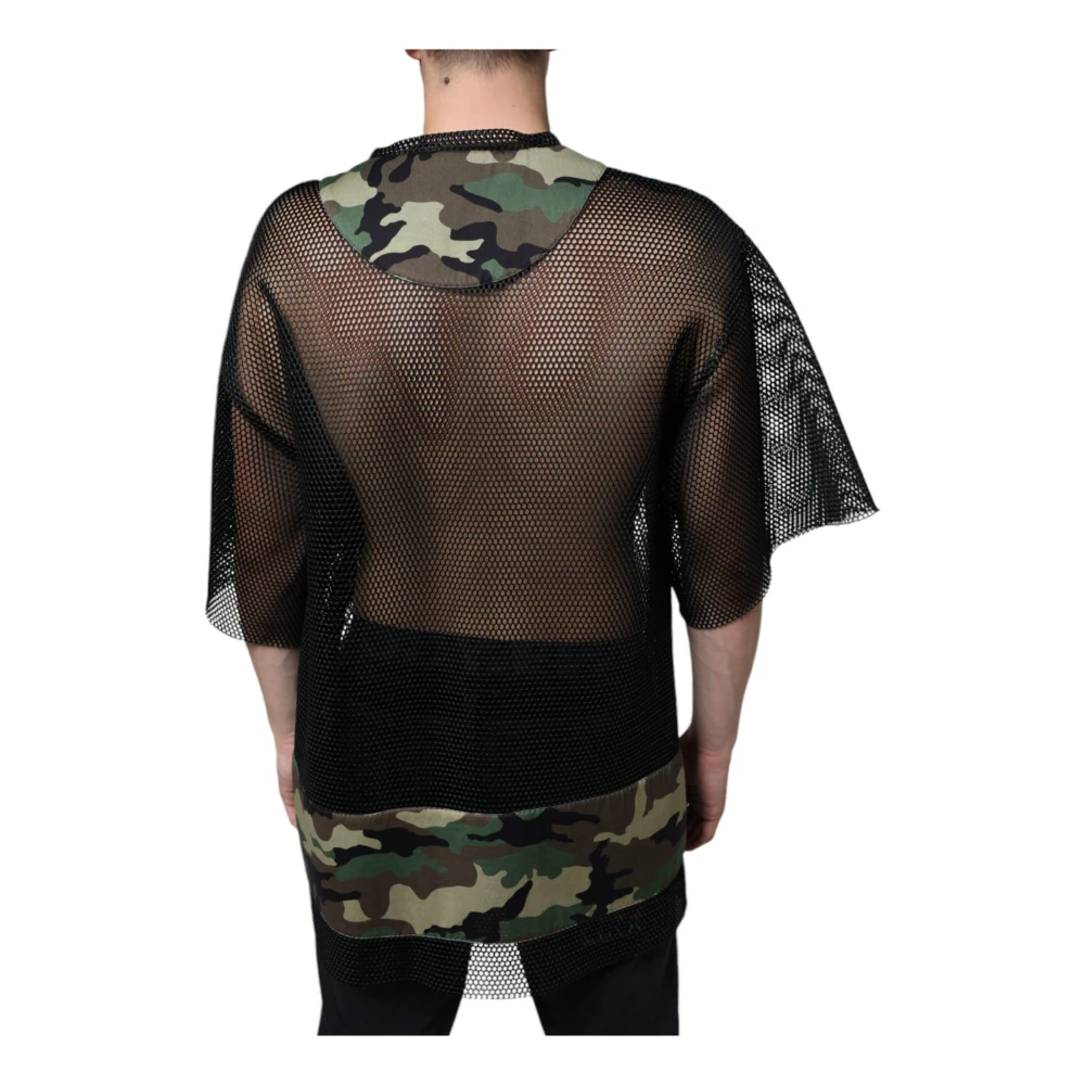 Dolce & Gabbana Zwart Camouflage Mesh T-shirt Black Heren