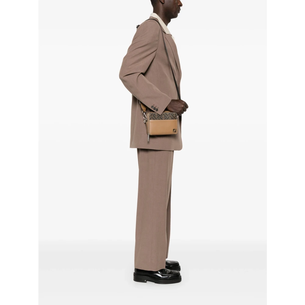 Fendi Beige Leren Schoudertas met FF Appliqué Beige Heren