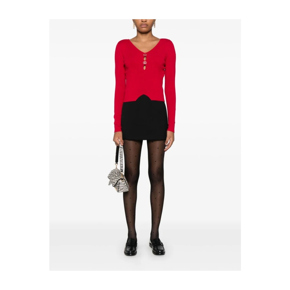 Twinset Rode V-hals trui met applicatie Red Dames