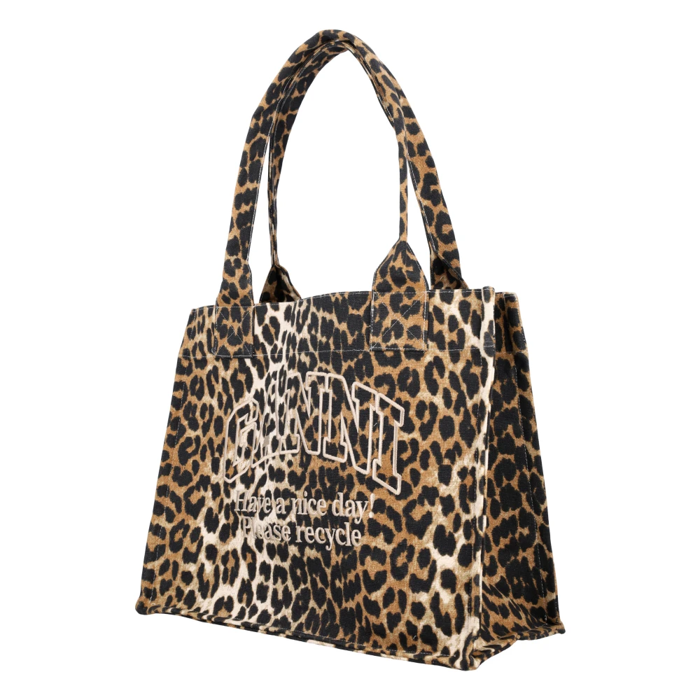 Ganni Luipaardprint Tote Tas Brown Dames