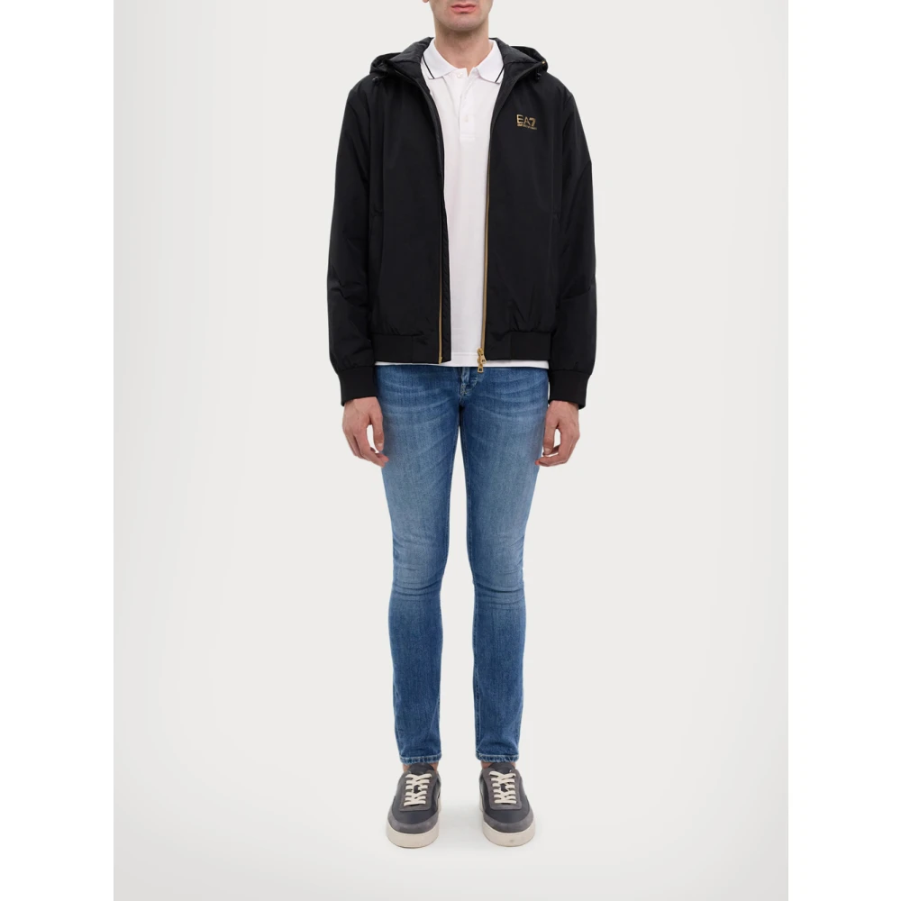 Emporio Armani EA7 Zwarte Technische Stof Logo Jas Black Heren
