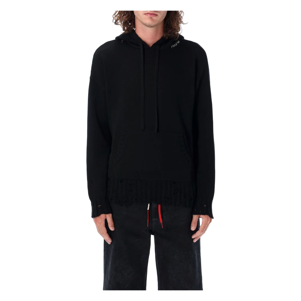 Marni Zwarte Hooded Gebroken Gebreide Trui Aw24 Black Heren
