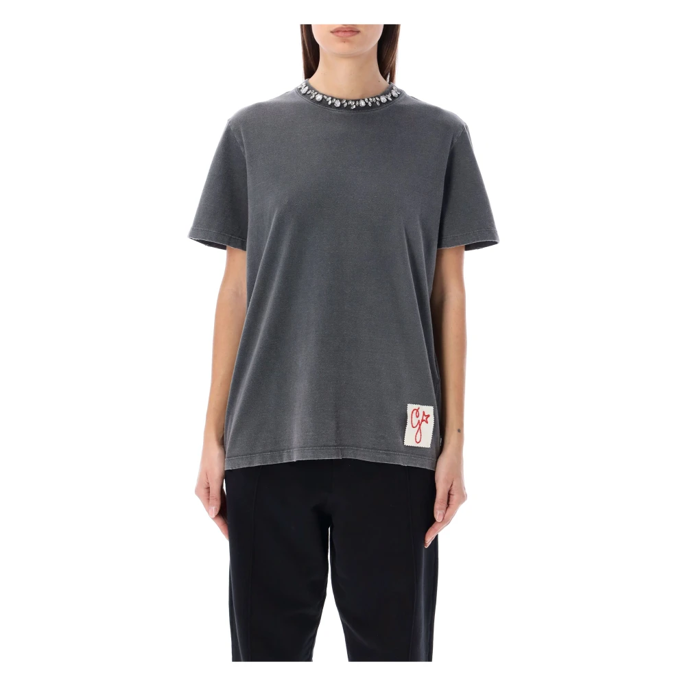 Golden Goose Rhinestones Crewneck T-Shirt Antraciet Gray Dames