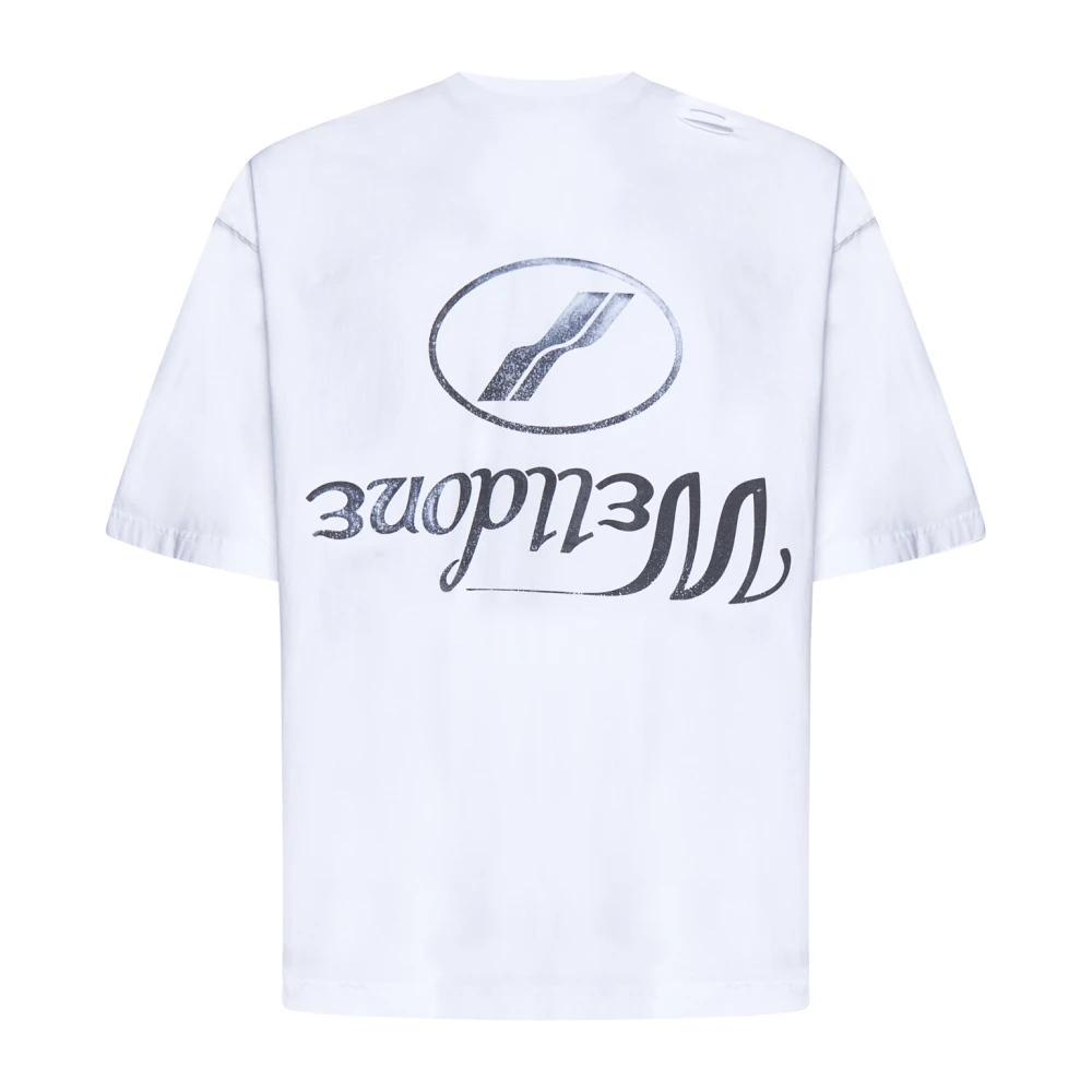 We11Done Vernietigd omgekeerd logo T-shirt wit White Heren