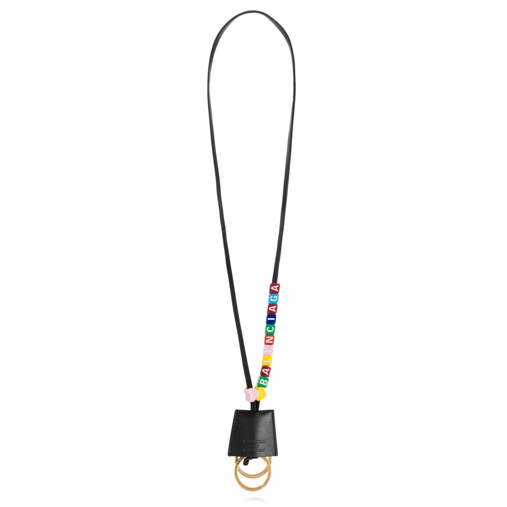 Balenciaga Leren label met sleutelhanger Black Dames