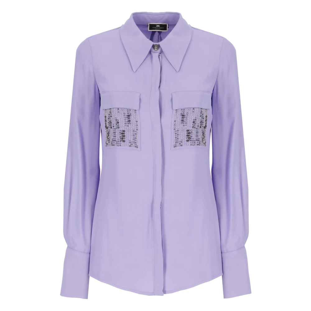 Elisabetta Franchi Paarse Viscose Shirt met Kraag Purple Dames