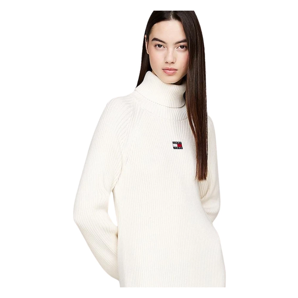 Tommy Hilfiger Crème Pullover Jurk Raglan Geribbeld Beige Dames
