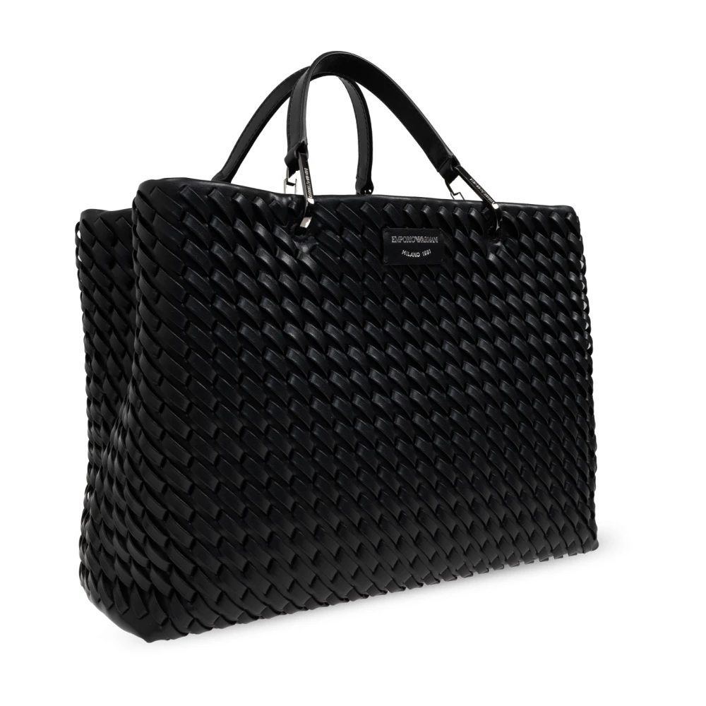 Emporio Armani Leren shopper tas Black Dames