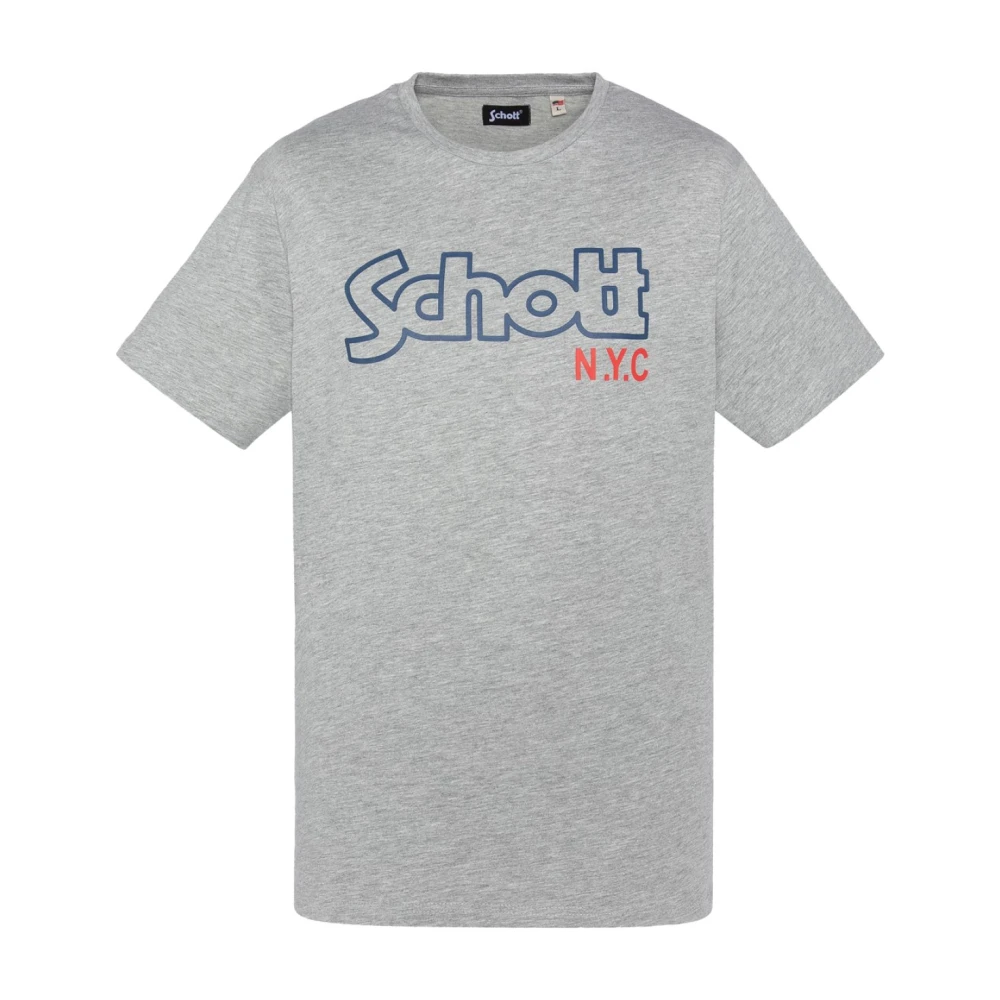 Schott NYC Katoenen Logo Print T-Shirt Gray Heren